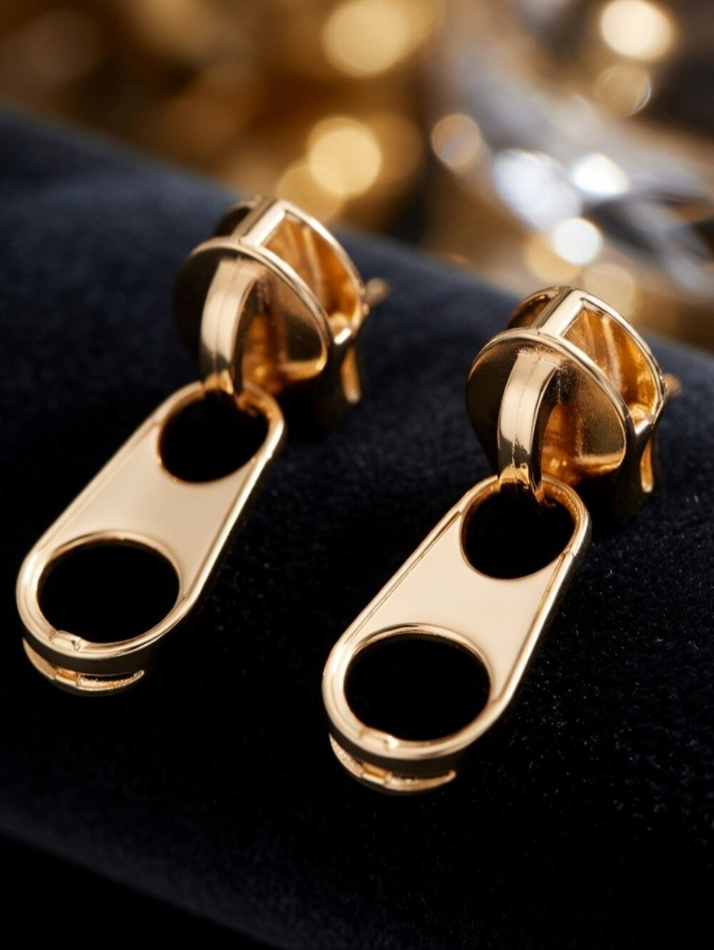 MODCLOTH GOLD ZIPPER PULL STUD EARRINGS 1 - Picture 2 of 4